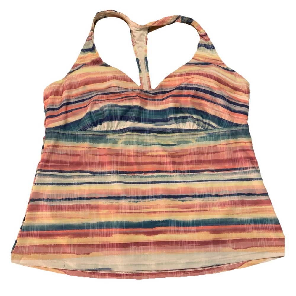 New With Tags Ocean + Coast Swim Tankini Top Size XL Abstract Stripe Tropical